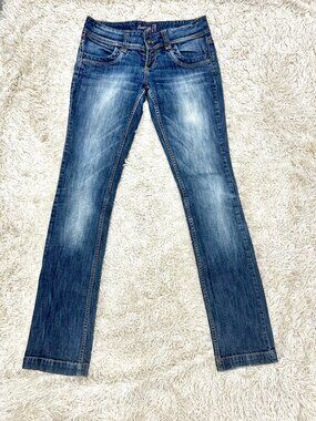 Bershka Denim Low Rise Jeans Gold Wing Stitch 6